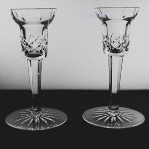 2 WATERFORD LISMORE CRYSTAL 5 3/4" Tall Candle Sticks Excellent